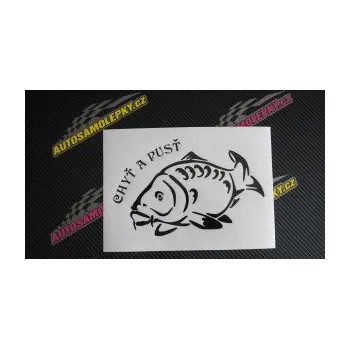 Polep vozidla SAMOLEPKA Kapr 007 chyť a pusť (10 - červená) NA AUTO, NÁLEPKA, FÓLIE, POLEP, TUNING, VLASTNÍ TEXT, TISK, AUTOSAMOLEPKY.cz, POLEPY, OBRÁZEK, LOGO, SAMOLEPKY