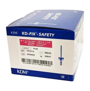 Injekční jehla KD Medical Intravenózní kanyla KD-FIX SAFETY 20G růžová 1.1 x 32 mm