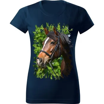 Dámské tričko Dámské tričko s koněm č.01 Navy modré XL (koňské koně kůň hlava)