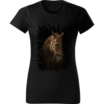 Dámské tričko Moon River Dámské tričko s koněm č.02 Černé L (koňské koně kůň hlava)