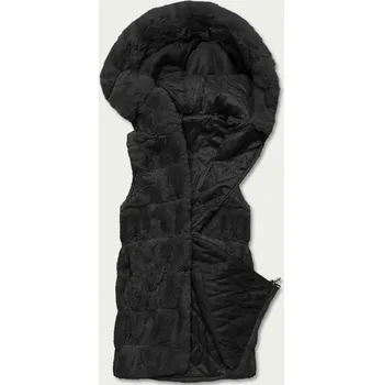 Dámská vesta Černá kožešinová vesta s kapucí (B8059-1) odstíny černé S (36)