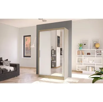 Šatní skříň Moderní šatní skříň BRUNO 6 - šířka 100 cm, dub sonoma / bílá