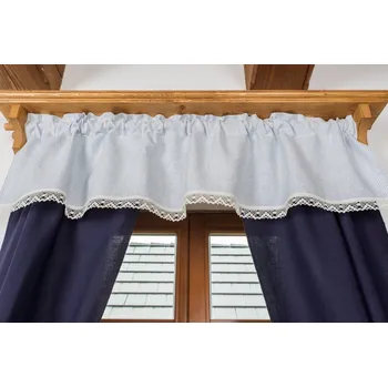 Příslušenství pro záclonu a závěs Na-lnu.cz Lněné závěsy kepr tmavě a světle modré s krajkou Rozměr (šířka/výška): Kanýr 150/30cm (bez závěsů)