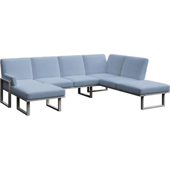 Zahradní pohovka Modrá zahradní pohovka do "U" MESONICA Soledo s antracitovou podnoží 281 cm