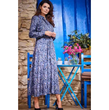 Dámské oblečení Maxi šaty košilového střihu s potiskem A467 Barva: Tmavě Modrá, Velikost: S