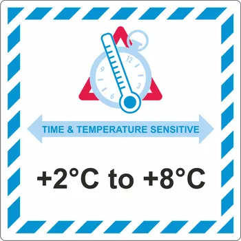 Citlivé na teplotu a dobu přepravy IATA +2°C to +8°C samolepící vinylová fólie 100 x 100 mm