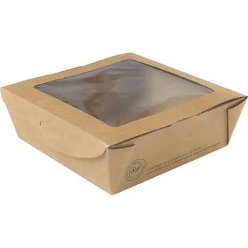 Jednorázové nádobí Krabice papírová EKO kraft včetně transparentního víčka na cukroví, salát 650 ml/10 ks