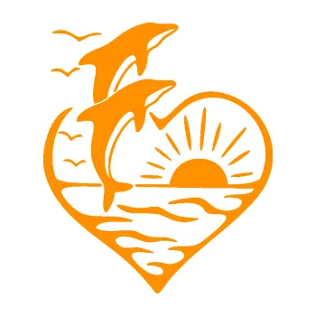 Samolepící dekorace SAMOLEPKA Delfíni 002 pravá západ slunce (06 - oranžová) NA AUTO, NÁLEPKA, FÓLIE, POLEP, TUNING, VLASTNÍ TEXT, TISK, AUTOSAMOLEPKY.cz, POLEPY, OBRÁZEK, LOGO, SAMOLEPKY