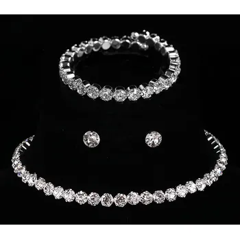 Souprava šperků jednoduchá štrasová souprava Oxana - náhrdelník, náušnice a náramek Barva: Stříbrná