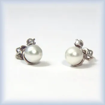 Náušnice bílé zlato perla mořská bílá 6,5 - 7,0 mm