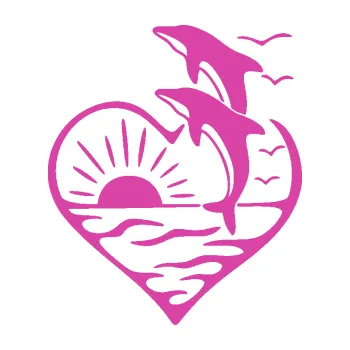 Samolepící dekorace Delfíni 002 levá západ slunce (16 - růžová) SAMOLEPKA NA AUTO, NÁLEPKA, FÓLIE, POLEP, TUNING, VLASTNÍ TEXT, TISK, AUTOSAMOLEPKY.cz, POLEPY, OBRÁZEK, LOGO, 3D STICKERS