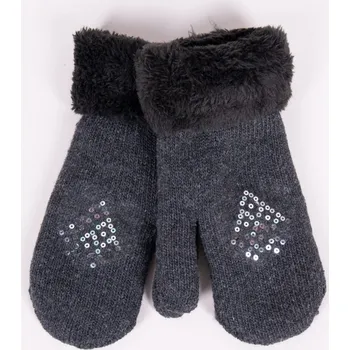 Rukavice YO Rukavice palčáky RED101K tm. šedé s flitříkovým motivem TEPLÉ velikost rukavic: 21 cm