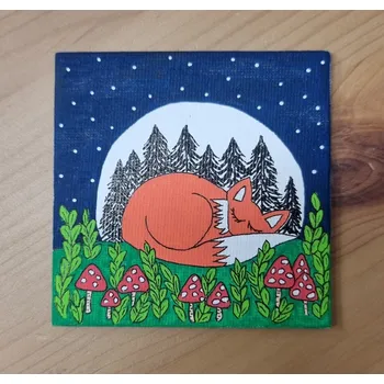 Dekorativní magnet Magnetka na lednici s liškou (na plátně)