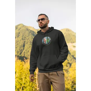 Pánská mikina Pánská mikina s logem auta Alfa Romeo Barva: Černá, Velikost: 4XL