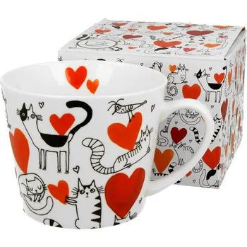 DUO Gifts DG - Porcelánový hrnek Kočky se srdíčky v dárkové krabičce - 610 ml
