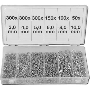 podložky pérové, pozinkované, průměr 3 - 10 mm, sada 1200 dílů - 100-08001