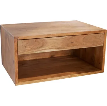 Noční stolek Venkovský závěsný noční stolek Arboreo z masivního akáciového dřeva s policí a šuplíkem medová hnědá 50 cm