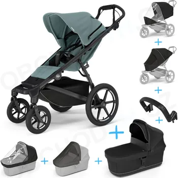 Kočárek Set 7v1 Thule Urban Glide 4-wheel Mid blue 2024 + pláštěnka + ochranná síť + madlo + korbička Black + pláštěnka + ochranná síť na korbičku