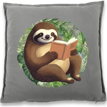 Dekorativní polštářek Polštářek Lenochod s knihou, Barva Šedá, Velikost 40×40 cm, Canvas Bavlněný polštář Bezvatriko.cz 2130