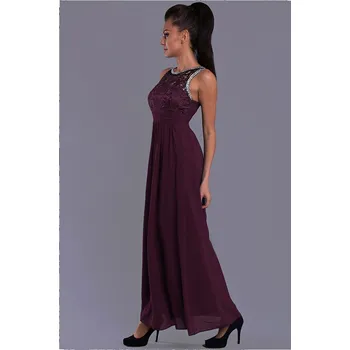 Dámské šaty Dámské společenské šaty s krajkou a kamínky dlouhé tmavě modrá - EVA&LOLA tmavě modrá S