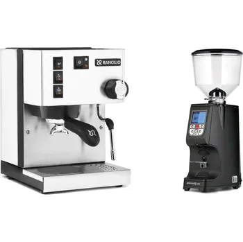 Příprava kávy Rancilio Silvia E, white + Eureka Atom Specialty 65, black