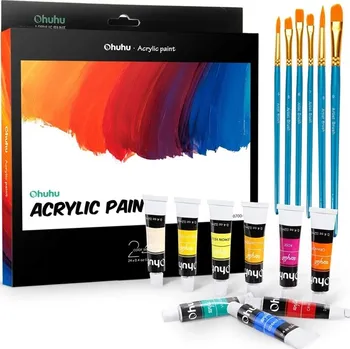 Vodová barva OHUHU Akrylové barvy OHUHU, 24ks + 6 štětců