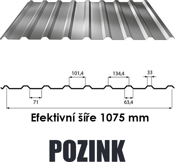 BP2 Trapézový plech T18 0,5mm POZINK Délka 4,5 m