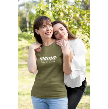 Dámské tričko Dámské tričko Máma se jmény dětí Barva: Khaki, Velikost: XS