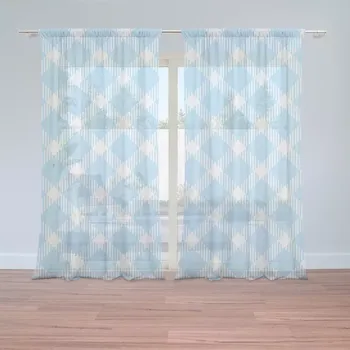 Záclona Záclony Modrobílé čtverce: 2 ks - 150x250 cm - Sablio