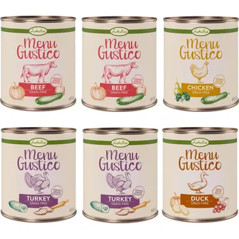 Krmivo pro psa 12x800g Lukullus Menu Gustico - Mix: krůtí, hovězí, kuřecí & kachní