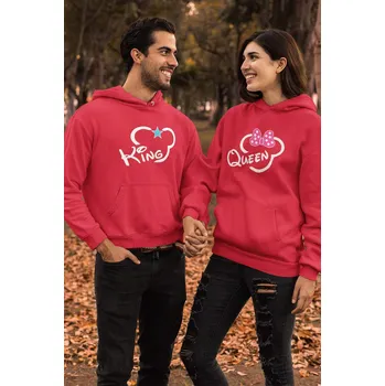 Pánská mikina Mikiny pro páry King Queen Mickey Barva: Červená, Dámska velikost: 2XL, Pánska velikost: 4XL