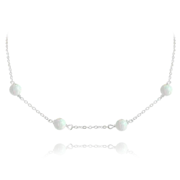 Náhrdelník MINET Stříbrný náhrdelník s bílými opálky