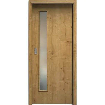 Interiérové dveře SAPELI ELEGANT KOMFORT M60 - CPL LAMINÁT - POSUVNÉ DVEŘE VČ. ZÁRUBNĚ - Dub sukatý Průchozí šířka (cm): 60, Průchozí výška (cm): 197, Typ skla: Satináto bílé