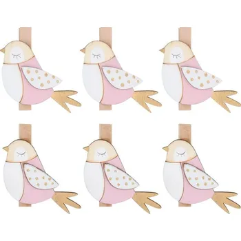 Vánoční dekorace ANDĚL Ptáčci na kolíčku 4 cm, 6 ks v sáčku