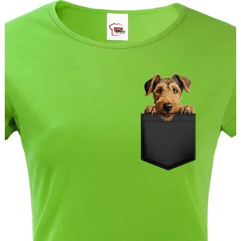 Dámské tričko Dámské tričko Velšteriér v kapsičce, Barva Zelená, Velikost M, Canvas Dámské tričko s krátkým rukávem Bezvatriko.cz 2302