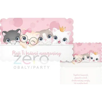 Přání s textem narozeninové dětské + obálka - koťata