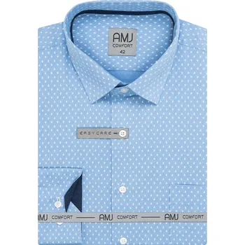 Pánská košile Pánská košile AMJ bavlněná, světle modrá vzorovaná VDBPR1318, dlouhý rukáv, prodloužená délka, vel. 44
