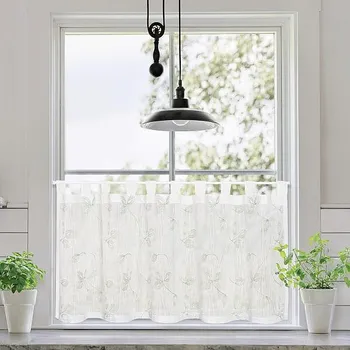 Záclona GERSTER NATURE Gerster hotová záclona VYŠÍVANÉ LISTY ZELENÉ 50 x 150 cm