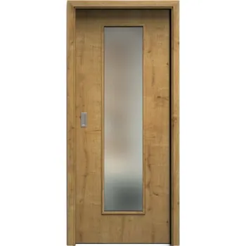 Interiérové dveře SAPELI ELEGANT KOMFORT M55 - CPL LAMINÁT - POSUVNÉ DVEŘE VČ. ZÁRUBNĚ - Dub sukatý Průchozí šířka (cm): 80, Průchozí výška (cm): 197, Typ skla: Satináto bílé