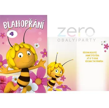 Přání s textem narozeninové otočné dětské + obálka - včelka Mája