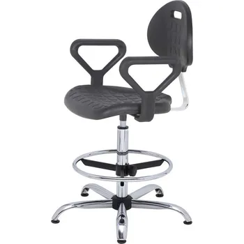 Vysoká, antistatická ESD židle PRO STANDARD CHL s područkami, na kluzácích s opěrným kruhem