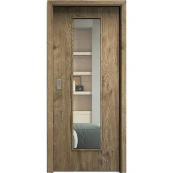 Interiérové dveře SAPELI ELEGANT KOMFORT M55 - CPL LAMINÁT - POSUVNÉ DVEŘE VČ. ZÁRUBNĚ - Dub sherwood Průchozí šířka (cm): 60, Průchozí výška (cm): 197, Typ skla: Čiré sklo