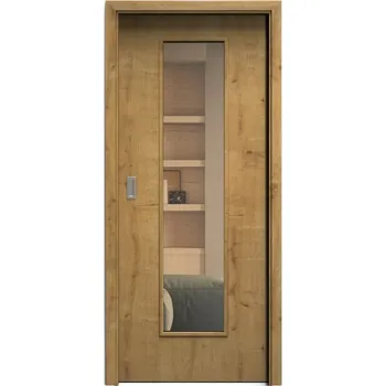 Interiérové dveře SAPELI ELEGANT KOMFORT M55 - CPL LAMINÁT - POSUVNÉ DVEŘE VČ. ZÁRUBNĚ - Dub sukatý Průchozí šířka (cm): 90, Průchozí výška (cm): 197, Typ skla: Planibel bronz