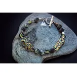 Lampglas Pánský náramek Emerald Knight s 24karátovým zlatem v perlách Lampglas, jaspisem a chirurgickou ocelí délka: L3-25cm