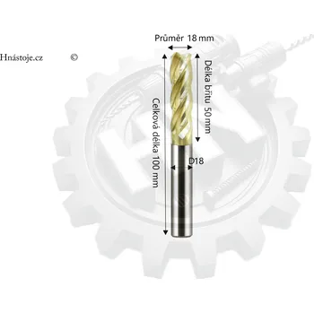 Fréza Monolitní tvrdokovová stopková fréza 4-břitá Ø18x50xD18x100L 65HRC-GOLD