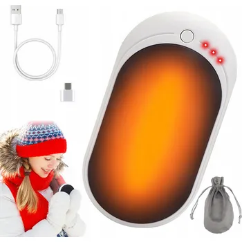 ohřívač rukou Elektrický kapesní černo-bílý ohřívač rukou - powerbanka 5200 mAh, 3 stupně vyhřívání, 142g (port USB C + adaptér A)