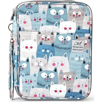 Univerzální pouzdro na pastelky a psací potřeby - až 192 potřeb Kočky modrošedé