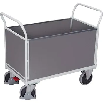 Plošinový vozík Plošinový vozík VARIOfit se čtyřmi bočními stěnami s plnou výplní, 1000 x 600 mm, nosnost 500 kg, barva šedá RAL7035 /deska šedá