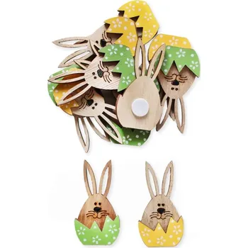 Velikonoční dekorace Zajíček ve vajíčku dřevěné lepítko - zelený/žlutý