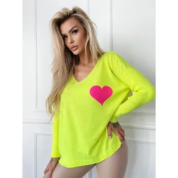 Dámské oblečení Fashionweek Svetr oversize se srdíčky NB15203 Barva: žlutý neon, Velikost: Universal